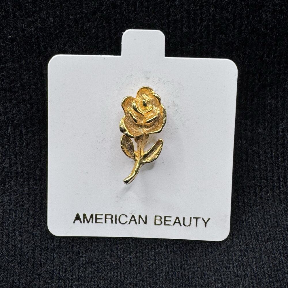 New American Beauty Gold Tone Rose Pin Lapel Pinback